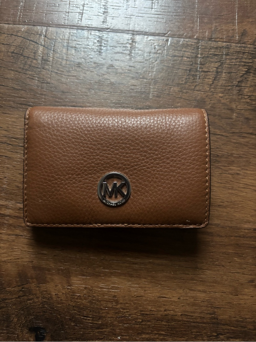 Michael Kors Chestnut Pebbled Leather Card Holder with MK Emblem